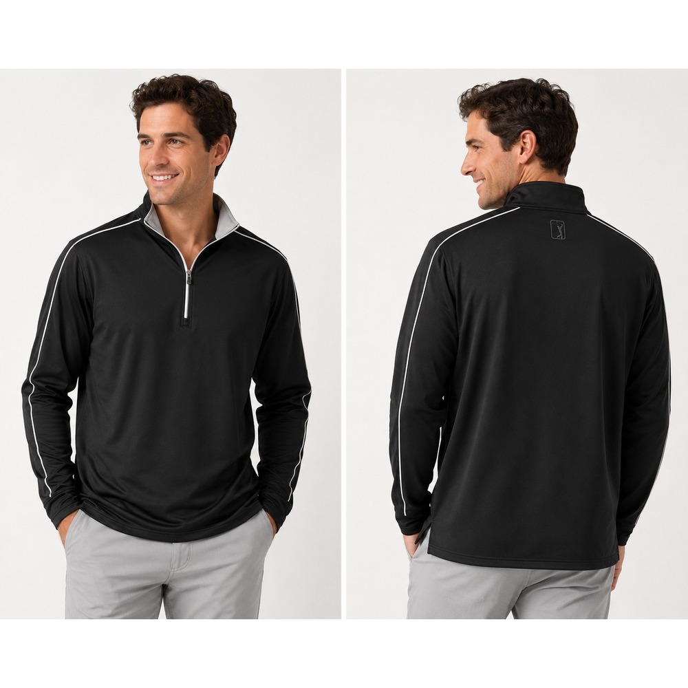 PGA Tour Mens XL Black Quarter Zip Golf Pullover Long Sleeve Performance Shirt